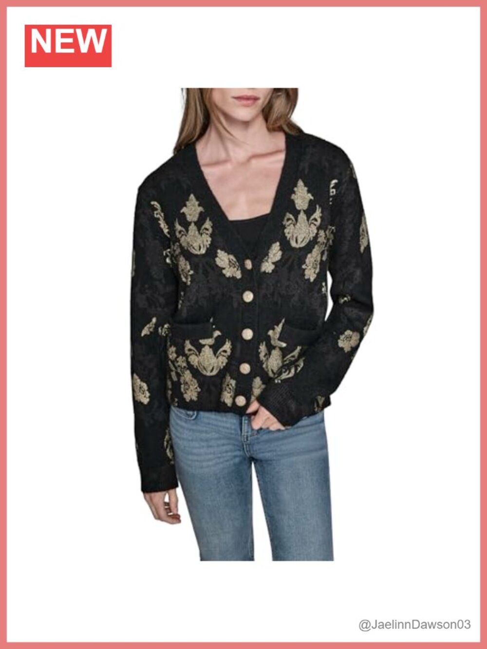 Long Sleeve V Neck Patterned Cardigan Sweater Button Front Layer